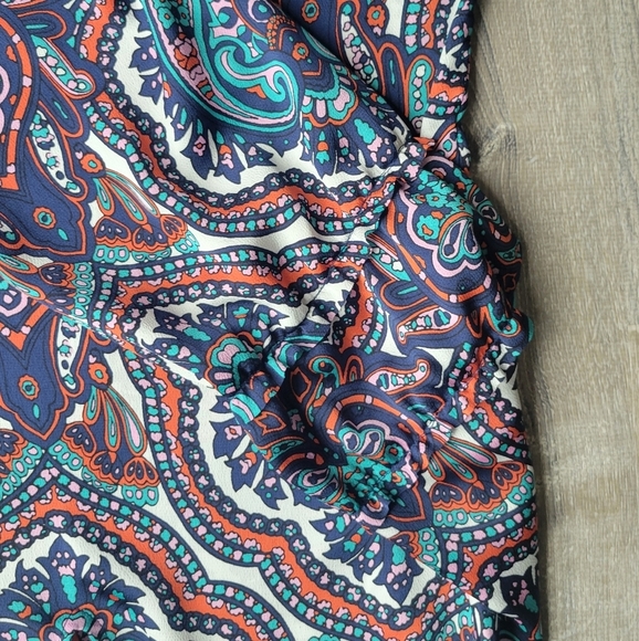 Talbots, Large Petite,‎ Paisley, Keyhole, Ruffle Sleeve Blouse, Blue and Red - Picture 5 of 5